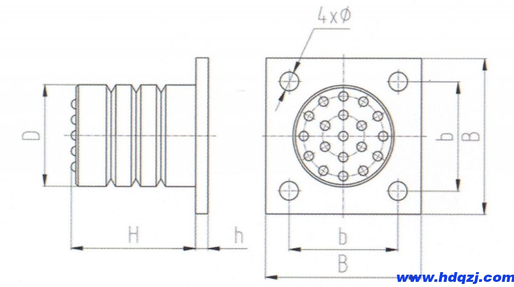 HCDT-C法蘭盤型電梯緩沖器外形尺寸圖