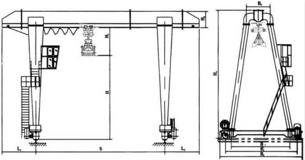單梁抓斗門式起重機外形尺寸圖紙