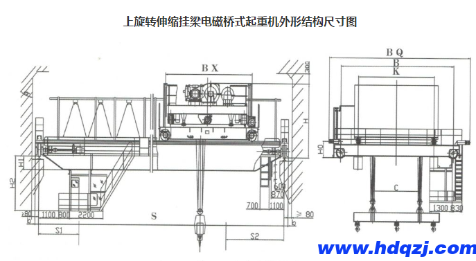 上旋轉(zhuǎn)伸縮掛梁電磁橋式起重機(jī)